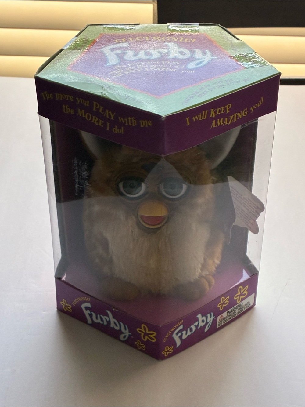 1998 Giraffe Print Brown Furby Tiger Electronics Model 70-800 Factory Sealed